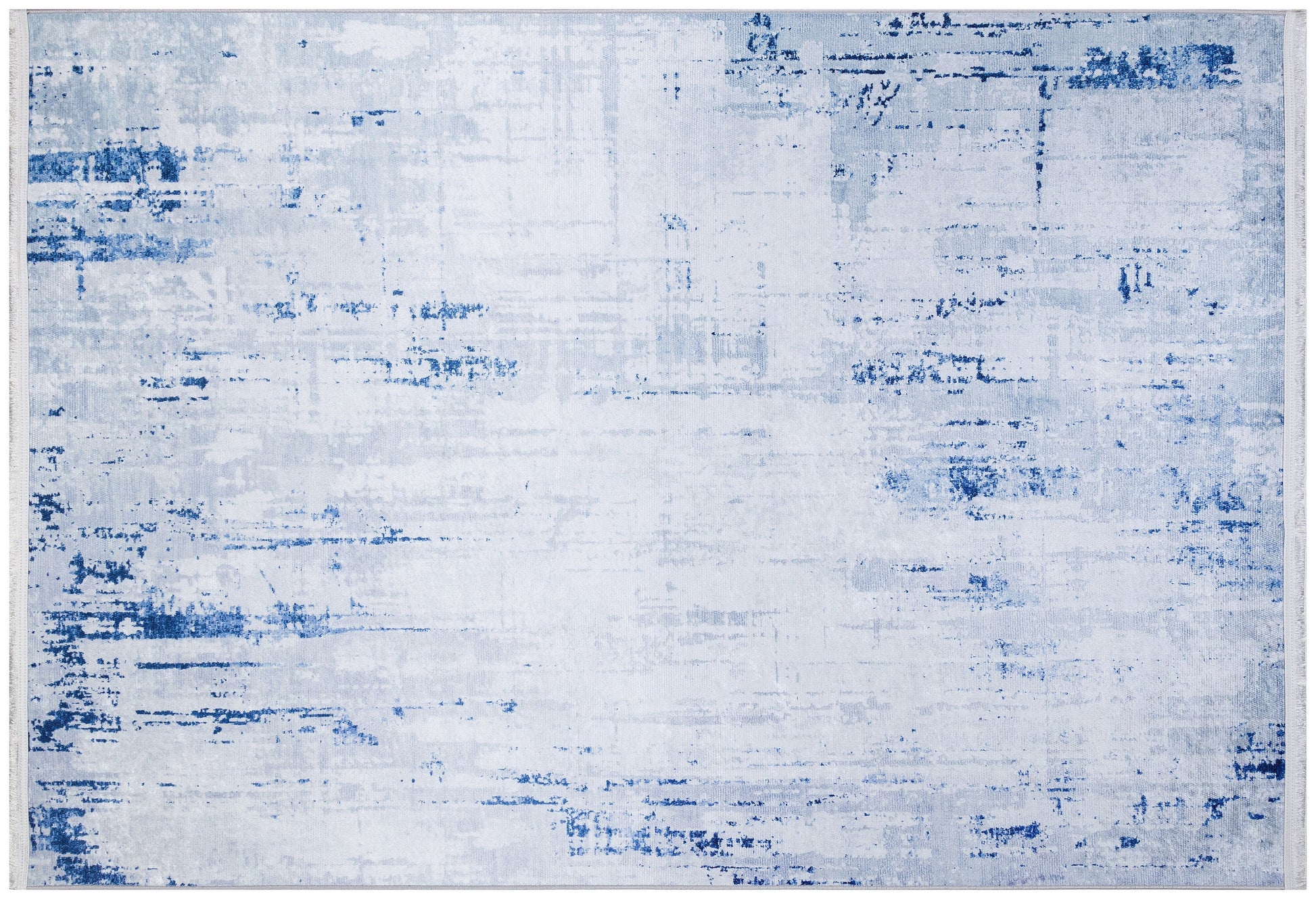 Washable Abstract Blue Watercolor Rug • Distressed Modern Carpet, Easy Clean Non-Slip