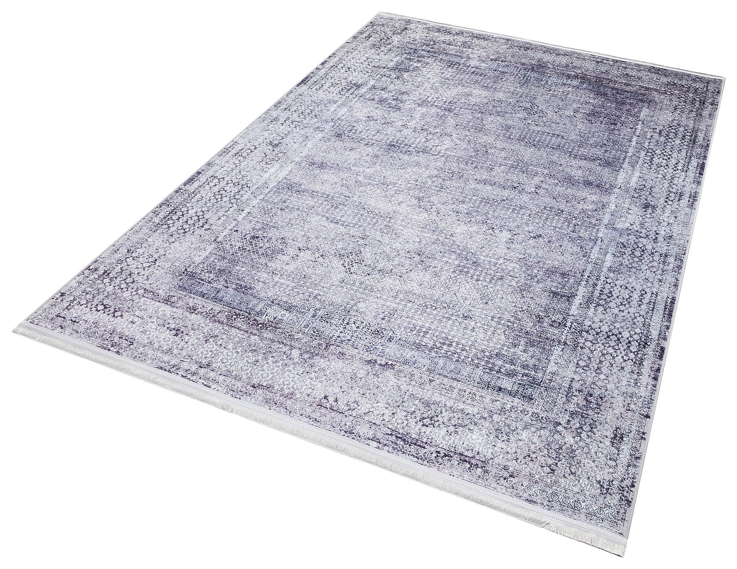 Distressed Purple Persian Style Medallion Carpet, Faded Lavender Living Room Rug