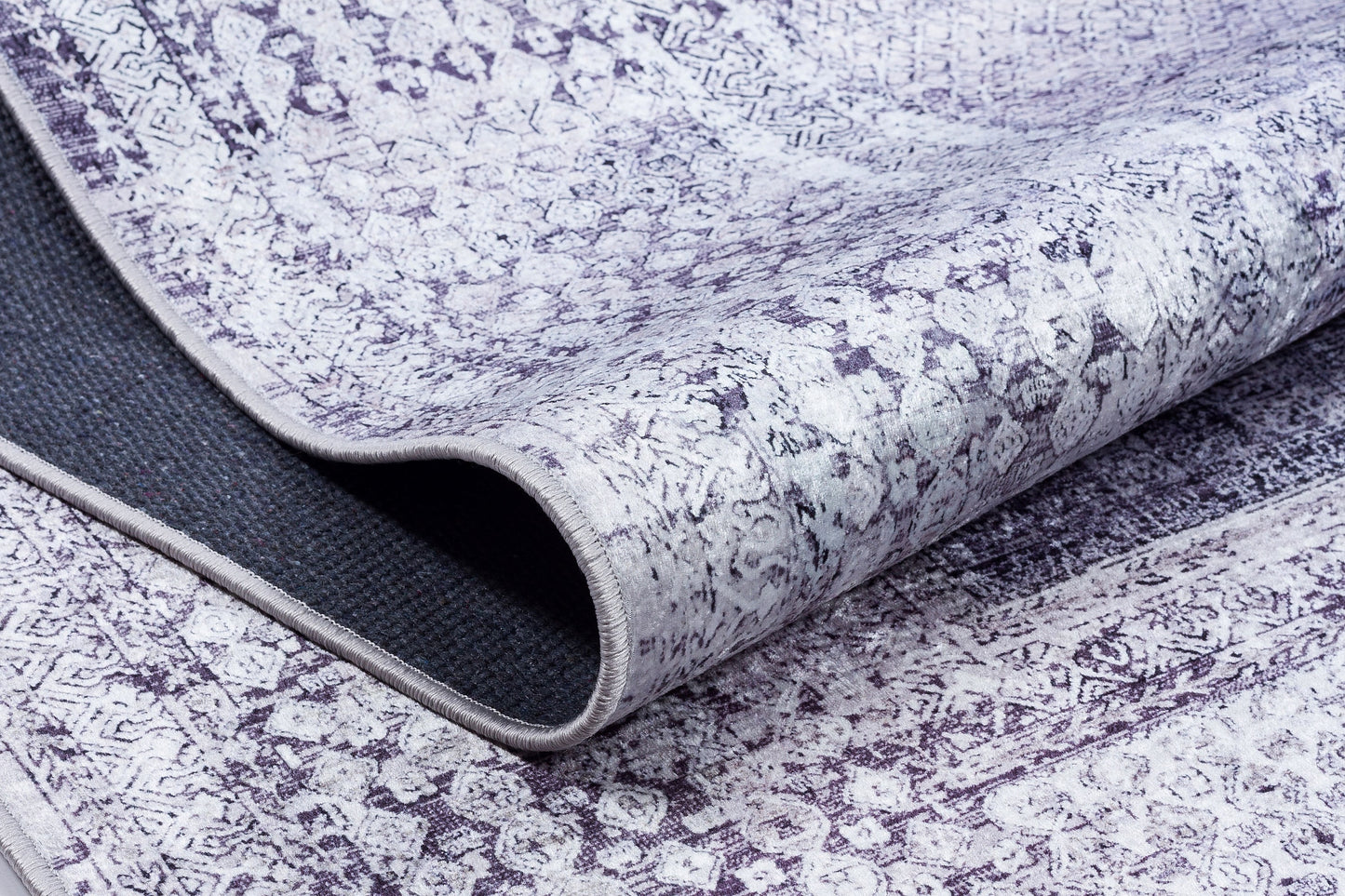 Distressed Purple Persian Style Medallion Carpet, Faded Lavender Living Room Rug
