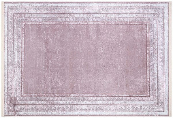 Distressed Mauve Turkish Rug – Greek Key Border, Boho Living Room Area Rug