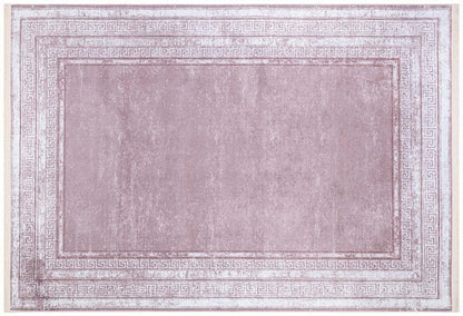 Distressed Mauve Turkish Rug – Greek Key Border, Boho Living Room Area Rug