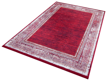 Distressed Red Greek Key Area Rug | Crimson Oriental Carpet, Meander Border