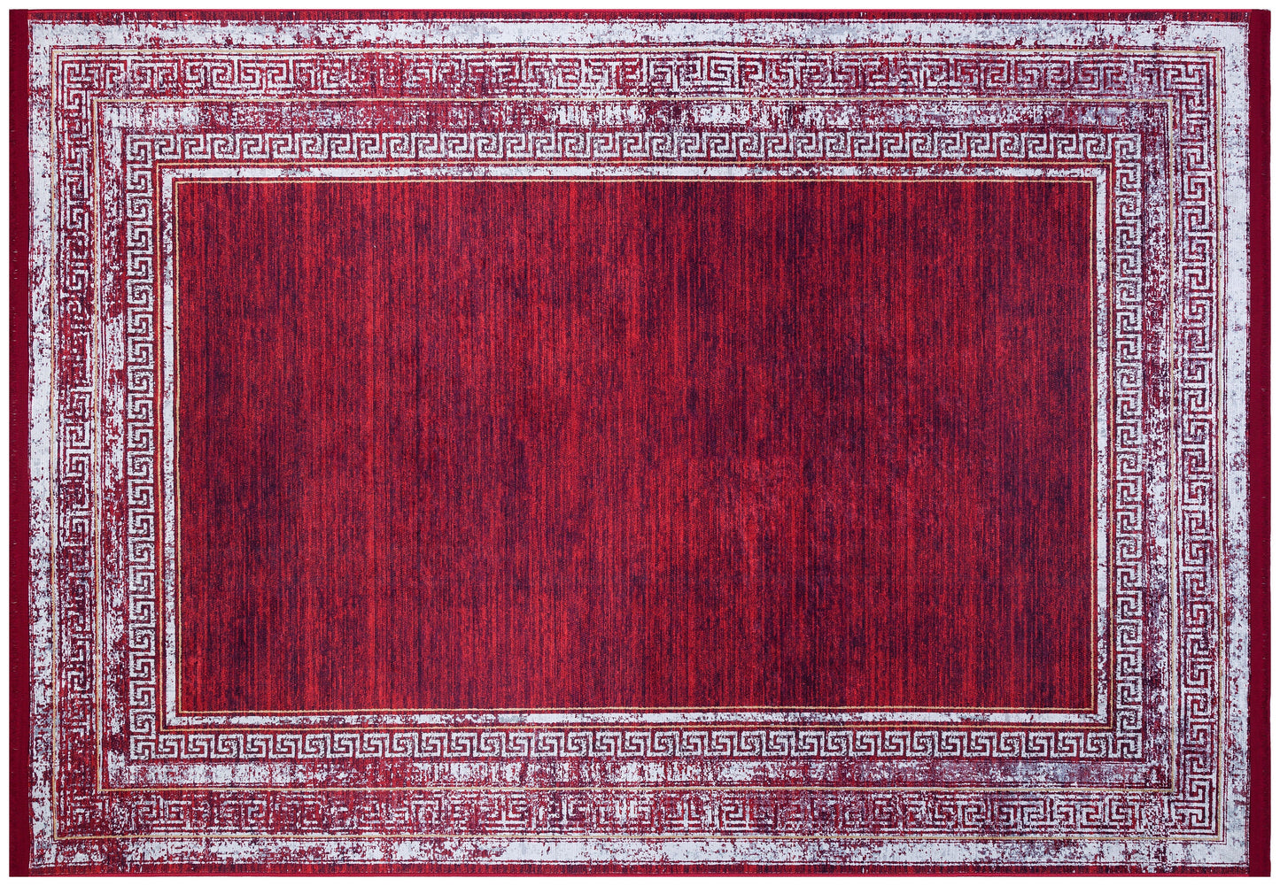 Distressed Red Greek Key Area Rug | Crimson Oriental Carpet, Meander Border