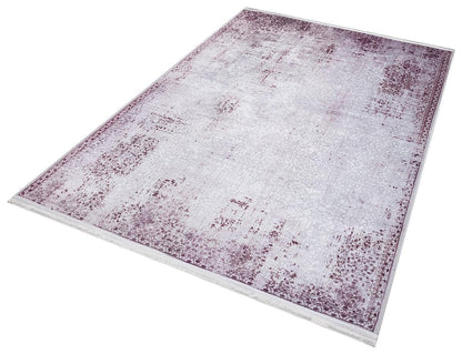 Distressed Lavender Medallion Rug – Washable, Low Pile Area Carpet (Pet-Friendly)