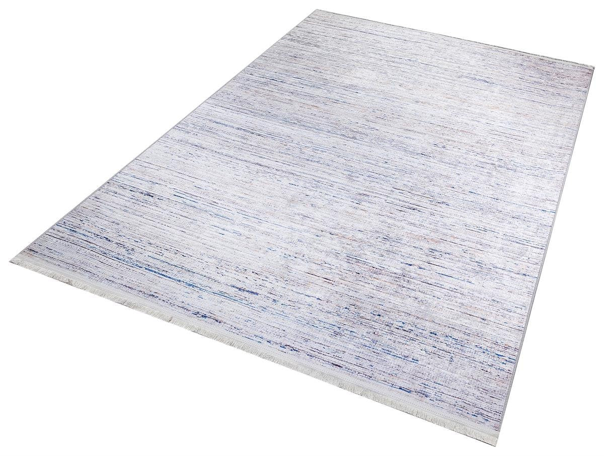 Distressed Linear Abstract Area Rug – Blue White Minimalist Carpet, Washable Non-Shedding