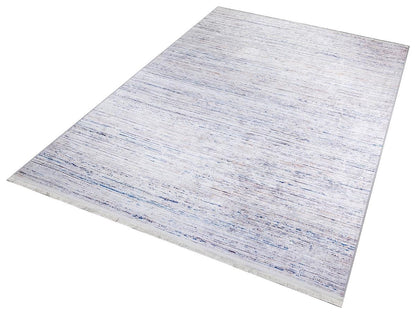 Distressed Linear Abstract Area Rug – Blue White Minimalist Carpet, Washable Non-Shedding