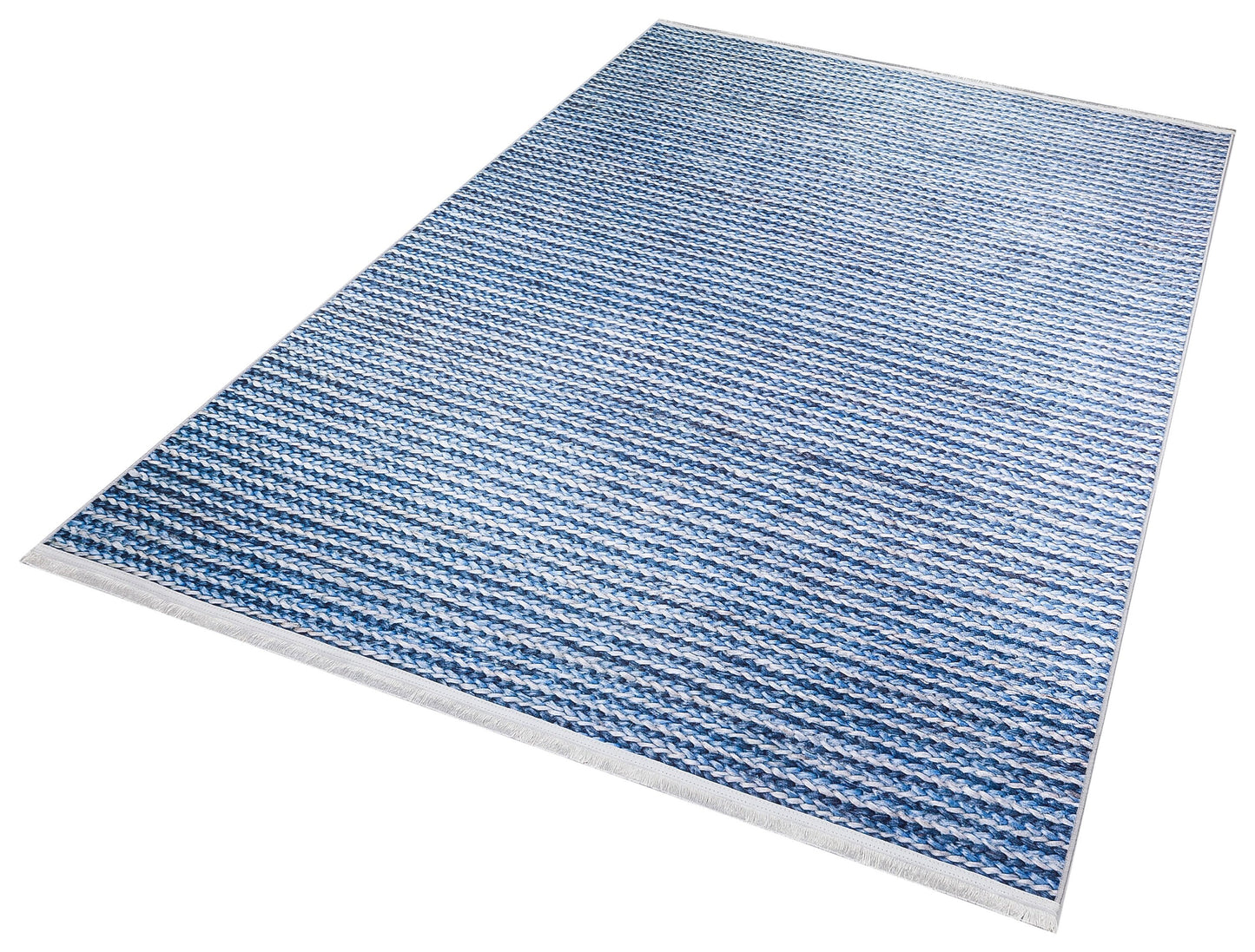 Washable Blue Striped Area Rug, Modern Scandinavian Carpet, Farmhouse Bedroom Mat