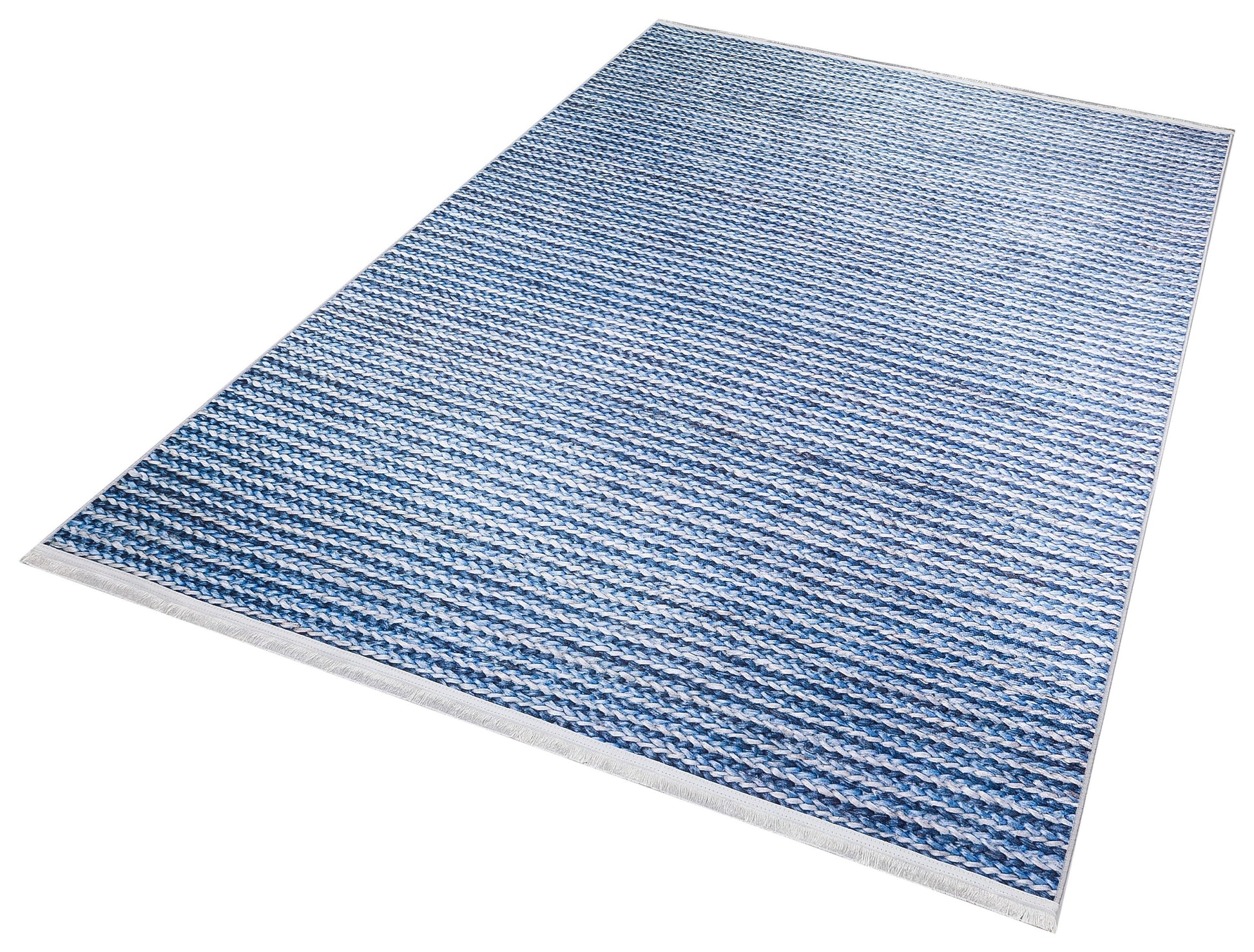Washable Blue Striped Area Rug, Modern Scandinavian Carpet, Farmhouse Bedroom Mat