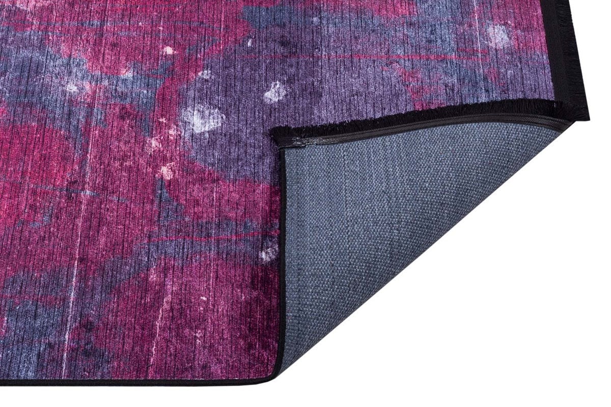 Washable Abstract Area Rug – Moody Purple Magenta Distressed Boho Home Decor