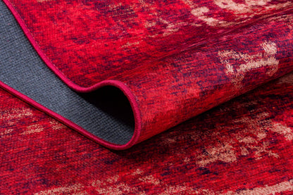 Red Distressed Medallion Rug, Bohemian Persian Style Living Room Carpet, Washable Floor Decor