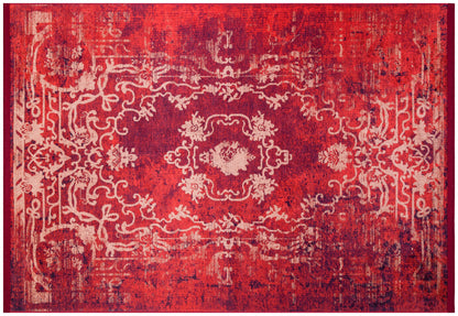 Red Distressed Medallion Rug, Bohemian Persian Style Living Room Carpet, Washable Floor Decor