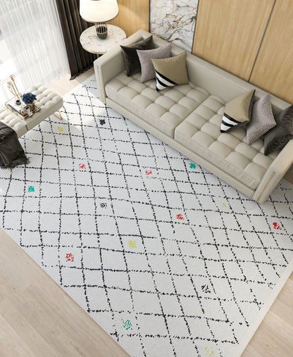 Washable Boho Diamond Rug – Cream Grey Beni Ourain Style Carpet