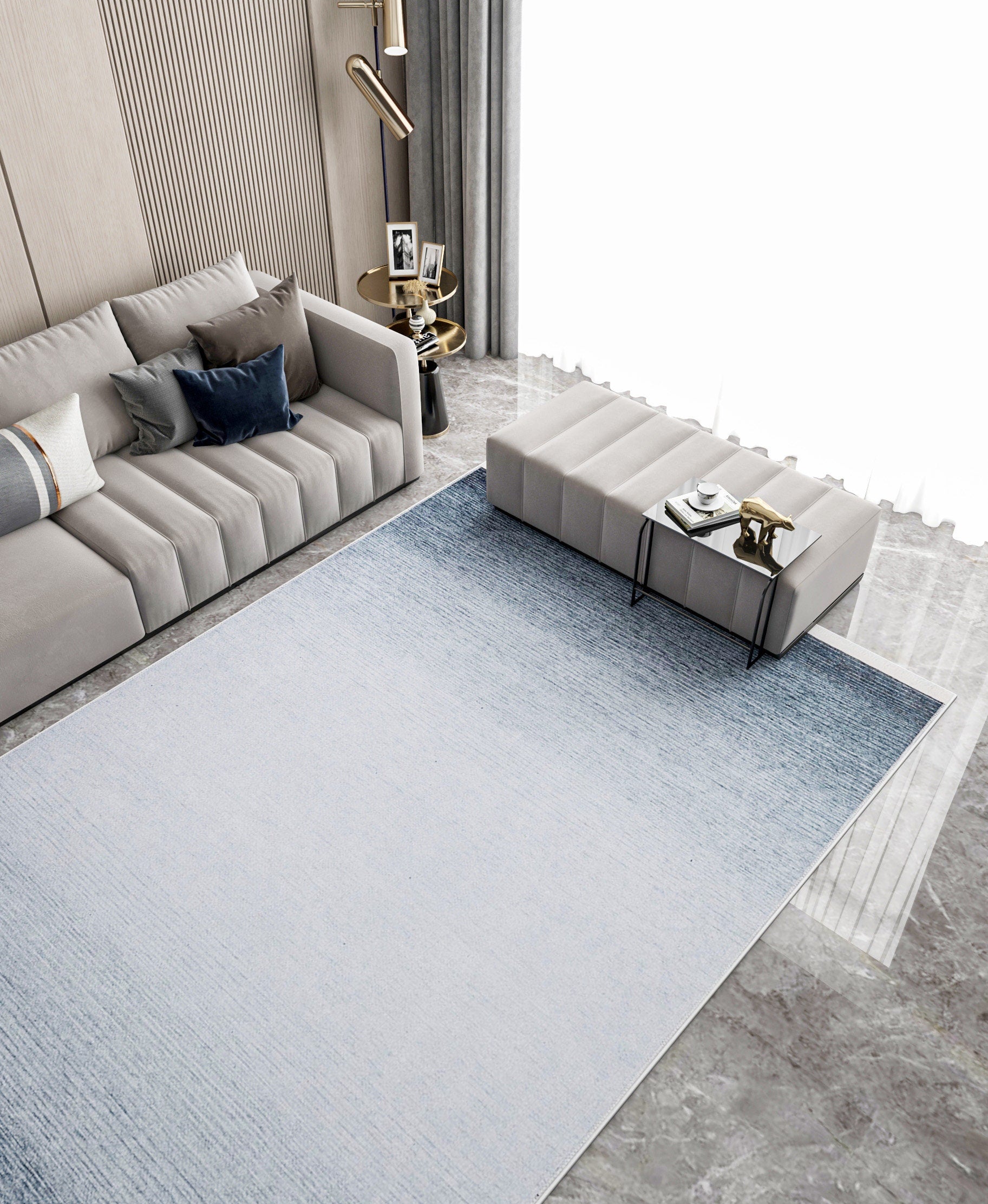 Washable Grey Ombre Area Rug, Modern Minimalist Living Room Carpet