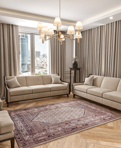 Beige Turkish Rug: Classic Medallion Anatolian Carpet