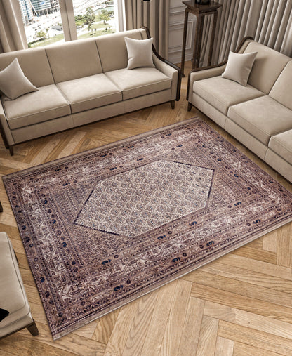 Beige Turkish Rug: Classic Medallion Anatolian Carpet