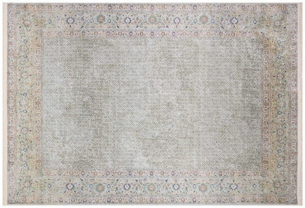 Distressed Persian Area Rug – Sage Cream Traditional Turkish Carpet, Washable Low Pile