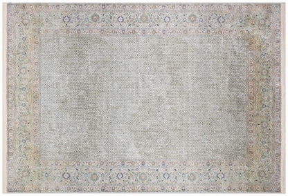 Distressed Persian Area Rug – Sage Cream Traditional Turkish Carpet, Washable Low Pile