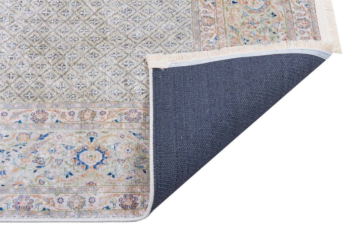 Distressed Persian Area Rug – Sage Cream Traditional Turkish Carpet, Washable Low Pile