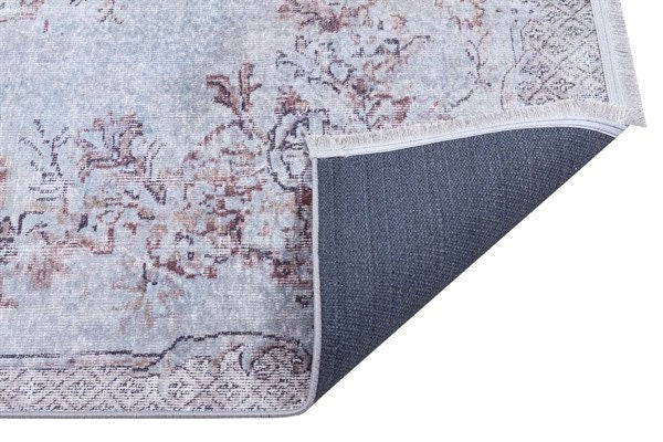 Distressed Oriental Area Rug, Blue Beige Living Room Carpet (Machine Washable)