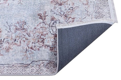 Distressed Oriental Area Rug, Blue Beige Living Room Carpet (Machine Washable)