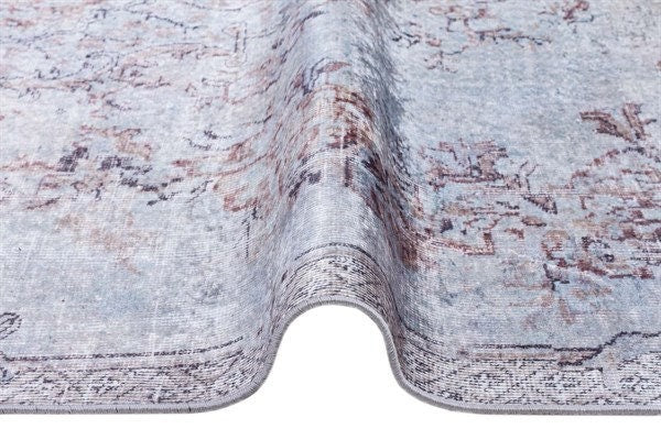 Distressed Oriental Area Rug, Blue Beige Living Room Carpet (Machine Washable)
