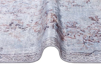 Distressed Oriental Area Rug, Blue Beige Living Room Carpet (Machine Washable)