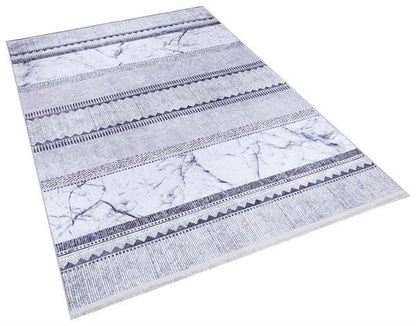 Blue Marble Striped Area Rug, Modern Abstract Coastal Living Room Mat