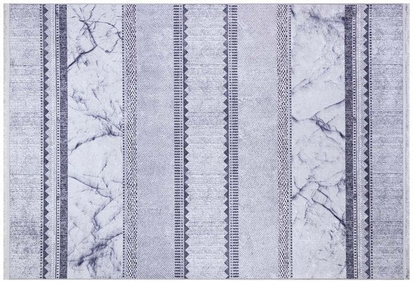 Blue Marble Striped Area Rug, Modern Abstract Coastal Living Room Mat