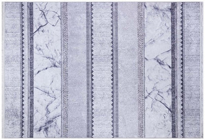 Blue Marble Striped Area Rug, Modern Abstract Coastal Living Room Mat