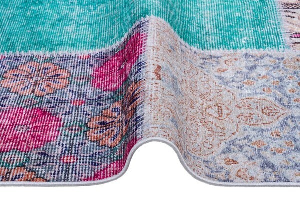 Bohemian Patchwork Rug, Distressed Persian Style Carpet, Non-Slip Medallion Floor Mat