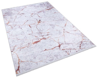 Gray Rose Gold Marble Area Rug, Abstract Washable Living Room Carpet, Non-Slip Thin Mat