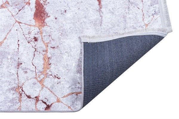 Gray Rose Gold Marble Area Rug, Abstract Washable Living Room Carpet, Non-Slip Thin Mat