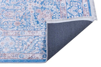 Distressed Light Blue Medallion Rug – Boho Turkish Style, Machine Washable, Non-Slip