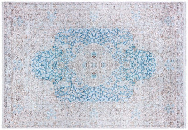 Distressed Medallion Area Rug – Turquoise Persian Style Carpet, Non-Slip