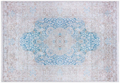 Distressed Medallion Area Rug – Turquoise Persian Style Carpet, Non-Slip