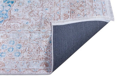 Distressed Medallion Area Rug – Turquoise Persian Style Carpet, Non-Slip