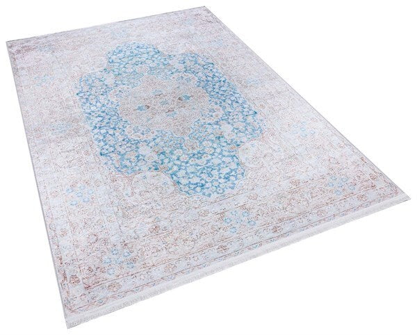 Distressed Medallion Area Rug – Turquoise Persian Style Carpet, Non-Slip