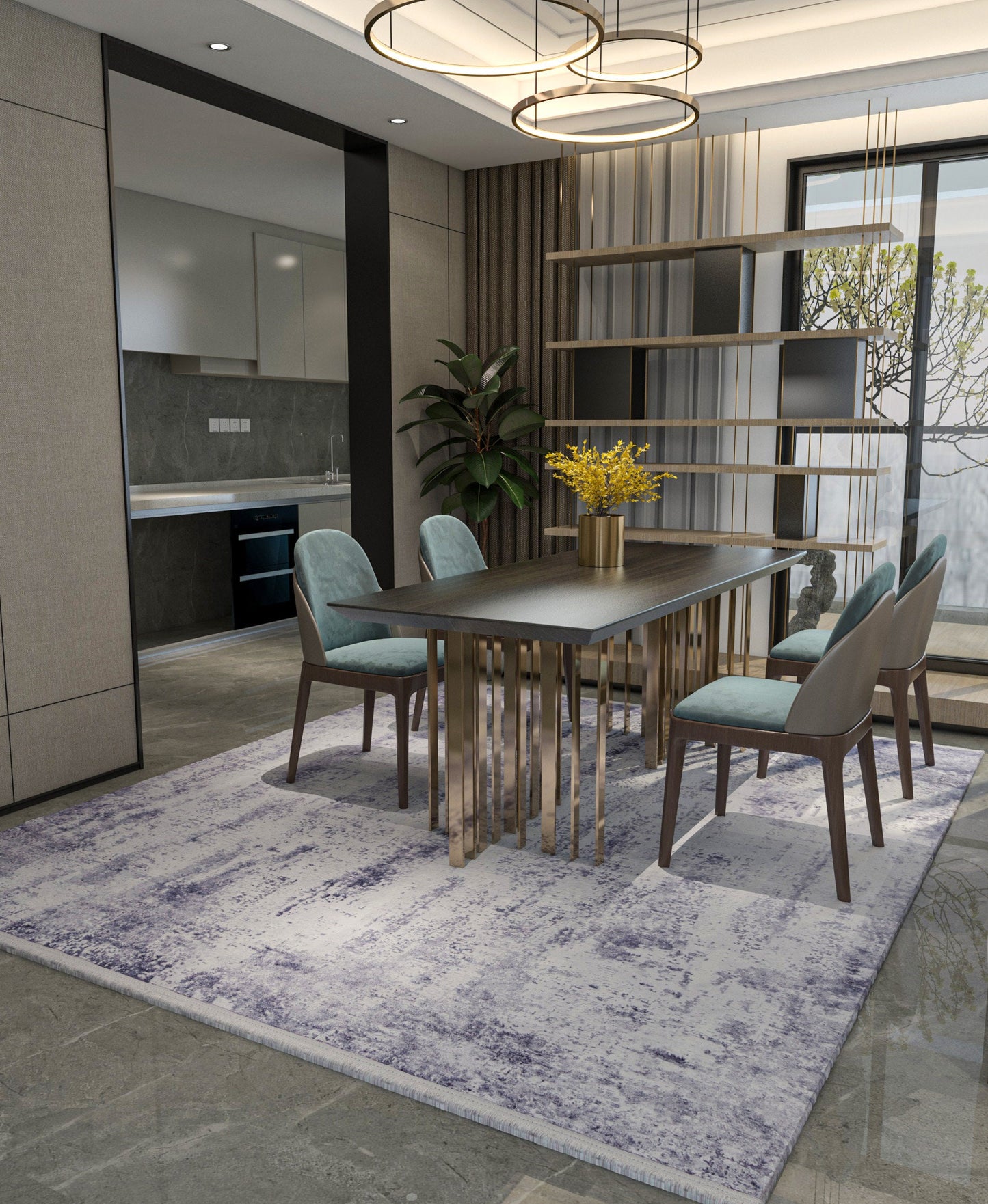 Modern Geometric Area Rug, Gray White Living Room Carpet, Washable Neutral Textured Mat