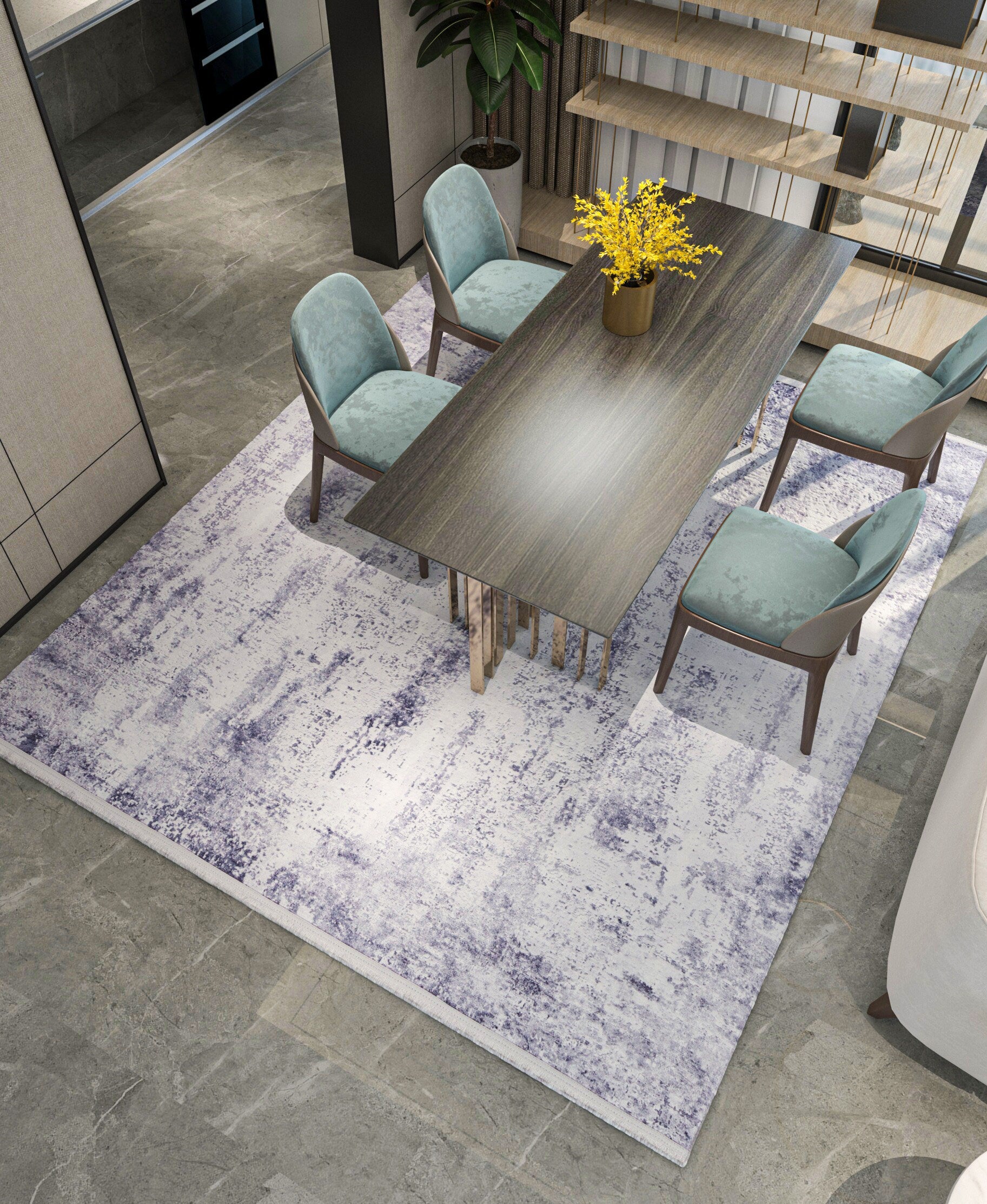 Modern Geometric Area Rug, Gray White Living Room Carpet, Washable Neutral Textured Mat
