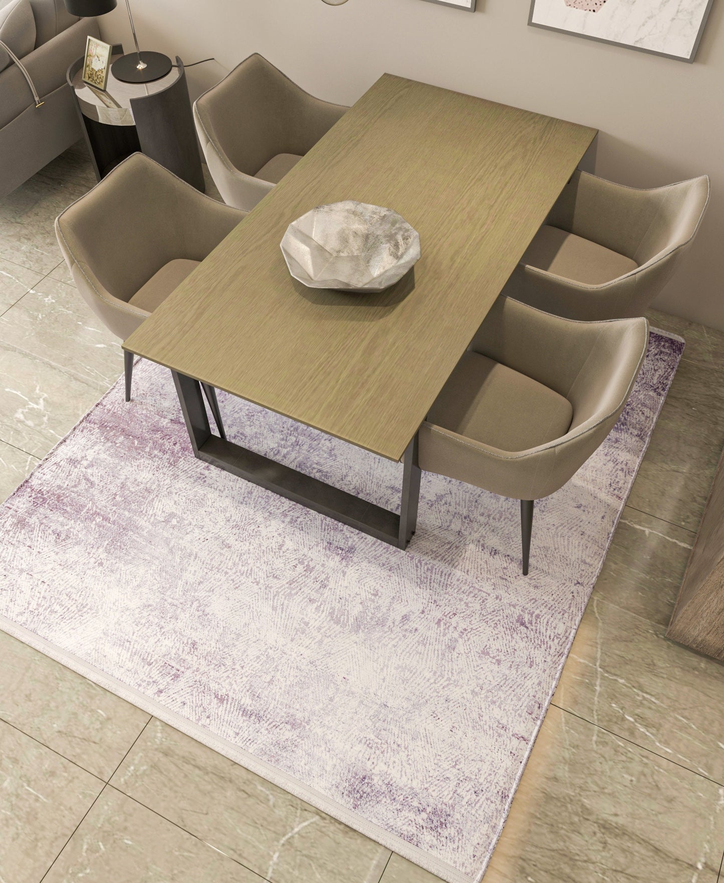 Distressed Lavender Area Rug – Modern Boho Washable Carpet, Soft Purple Living Room Accent