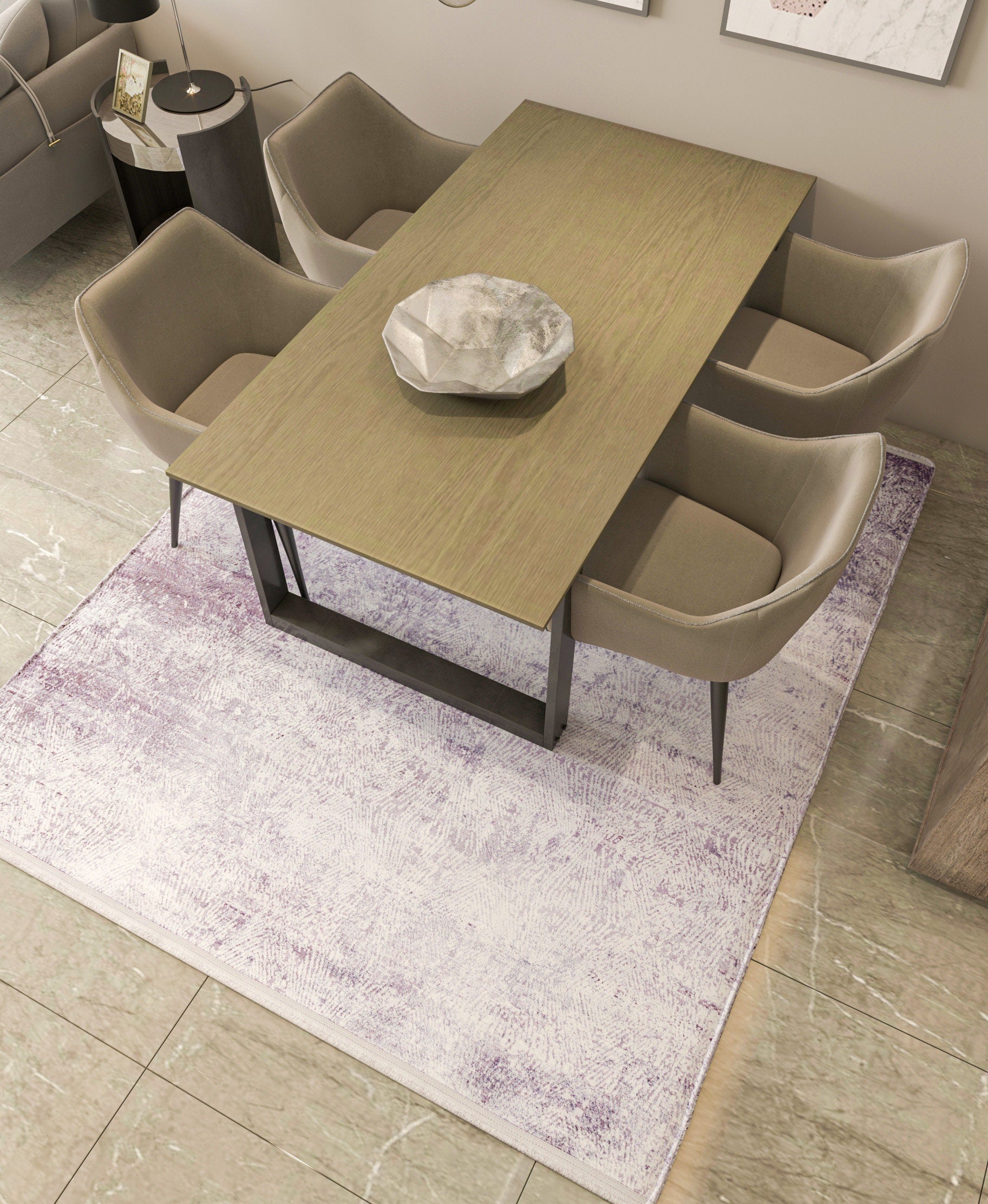 Distressed Lavender Area Rug – Modern Boho Washable Carpet, Soft Purple Living Room Accent