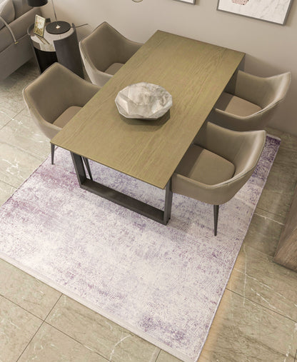 Distressed Lavender Area Rug – Modern Boho Washable Carpet, Soft Purple Living Room Accent