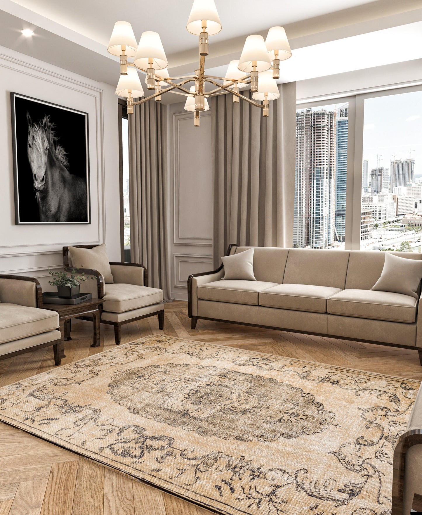 Distressed Medallion Area Rug – Turkish Style Terracotta Oriental Carpet