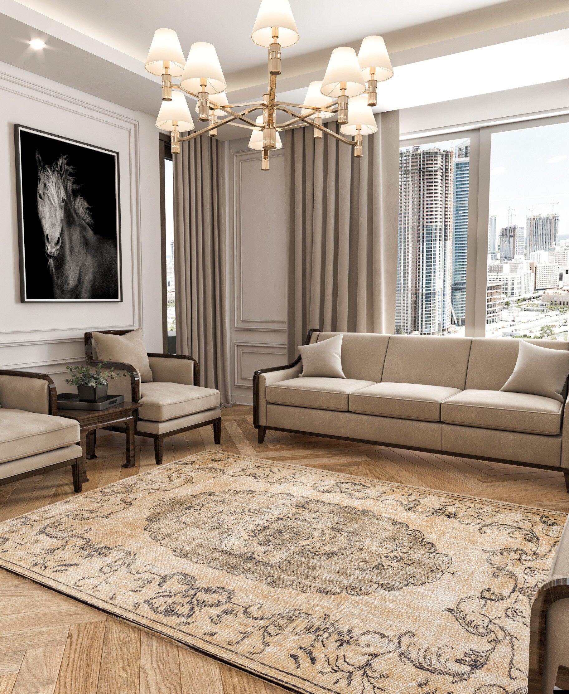 Distressed Medallion Area Rug – Turkish Style Terracotta Oriental Carpet