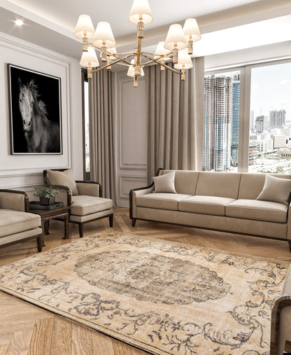 Distressed Medallion Area Rug – Turkish Style Terracotta Oriental Carpet