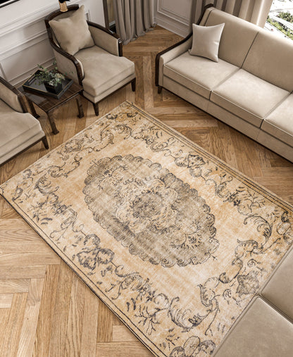 Distressed Medallion Area Rug – Turkish Style Terracotta Oriental Carpet