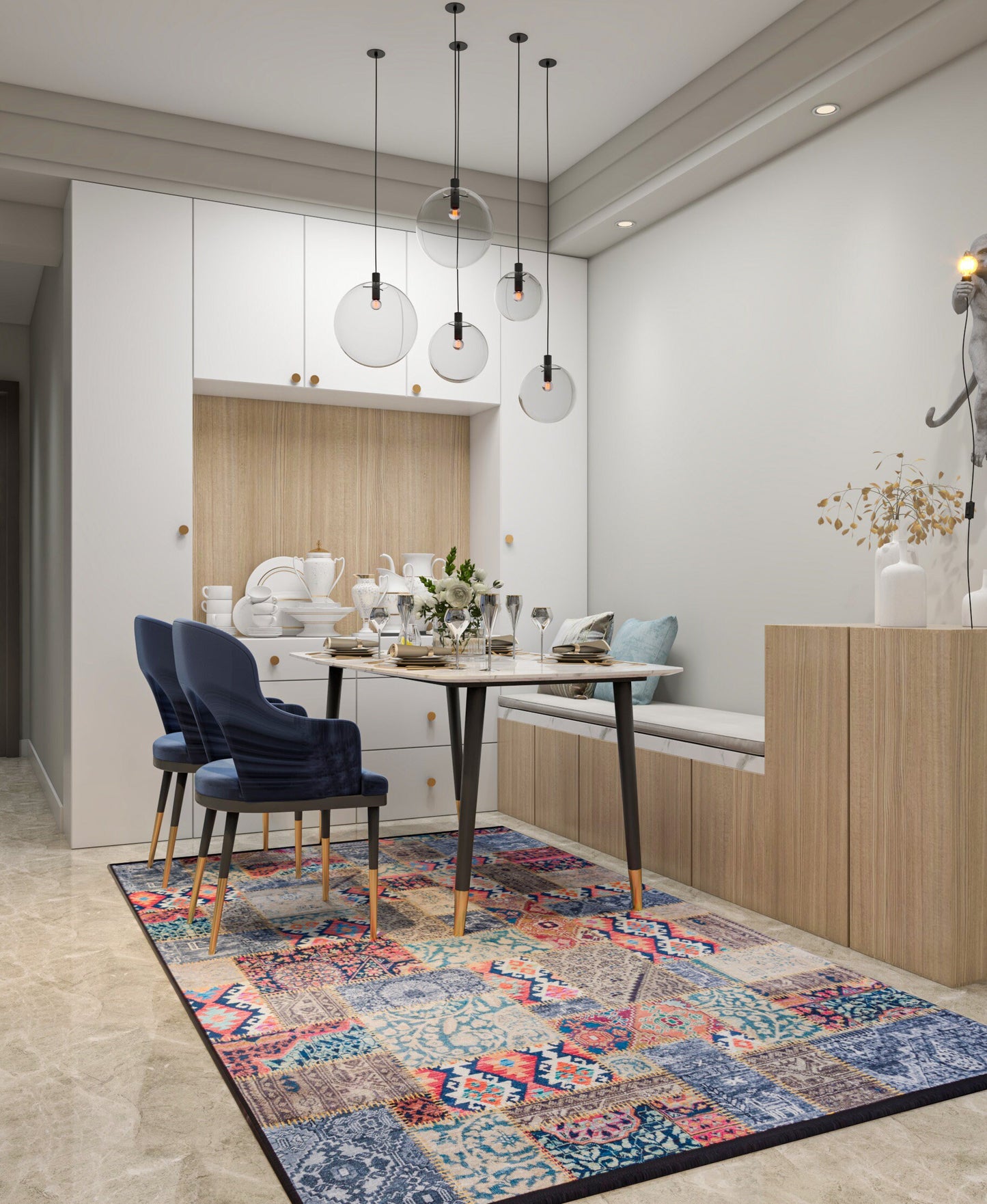 Floral Patchwork Rug: Washable Bohemian Carpet