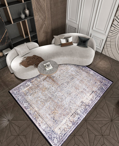 Distressed Persian Style Area Rug, Machine Washable Neutral Living Room Carpet
