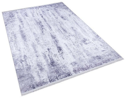 Modern Geometric Area Rug, Gray White Living Room Carpet, Washable Neutral Textured Mat