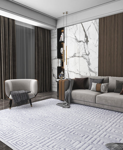 Washable Geometric Squares Area Rug, Modern Minimalist Low Pile Carpet